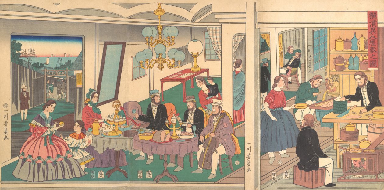 Külföldi lakóhely Yokohamában, 1861. első hónapja. alkotó: Yoshikazu