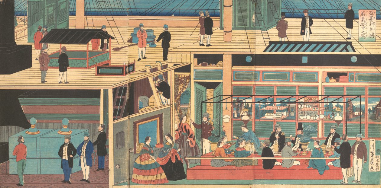 Egy amerikai gőzhajó belseje, 4. hónap, 1861. alkotó: Yoshikazu
