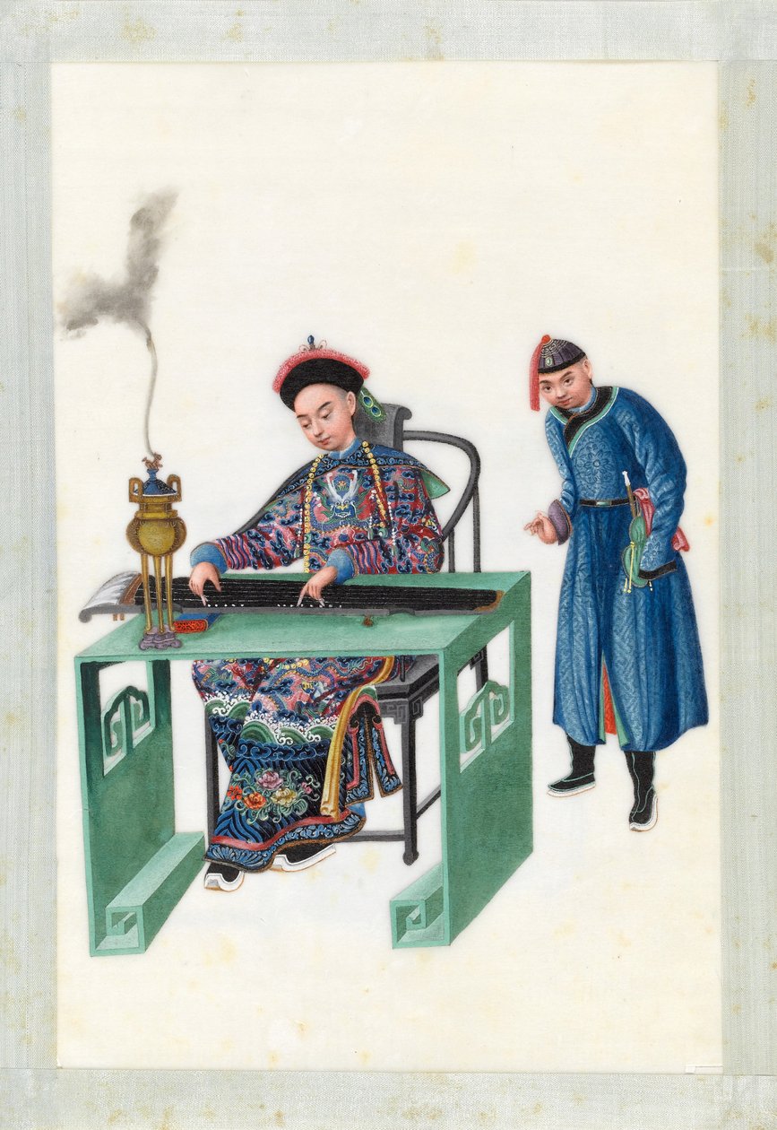 Ember játszik a zheng (toll és tinta WC-vel papíron) alkotó: Youqua