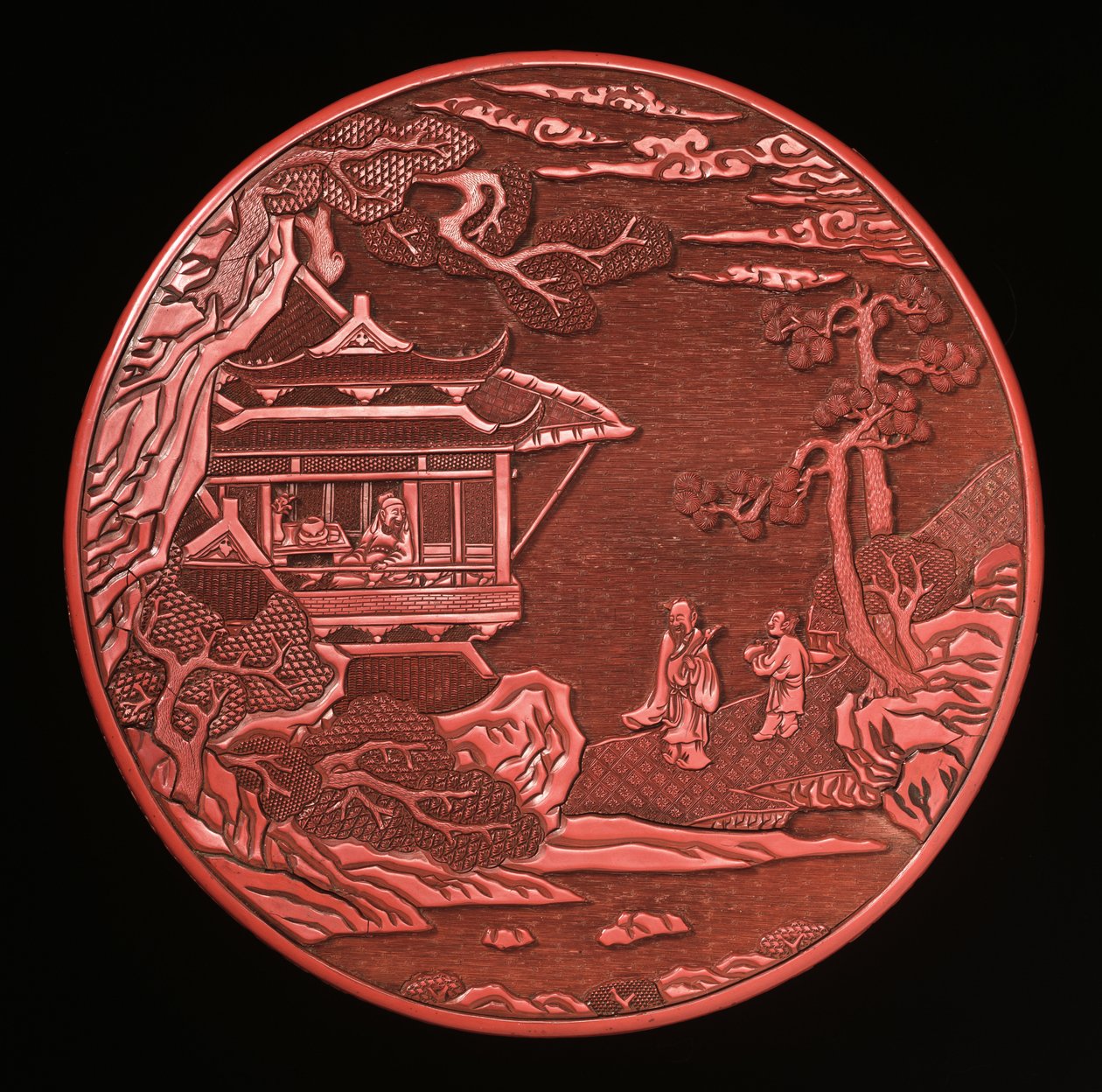 Kör alakú faragott cinóber doboz és borító (lakkozott fa) (lásd még: 272180 és 272181) alkotó: Yuan Dynasty Chinese School