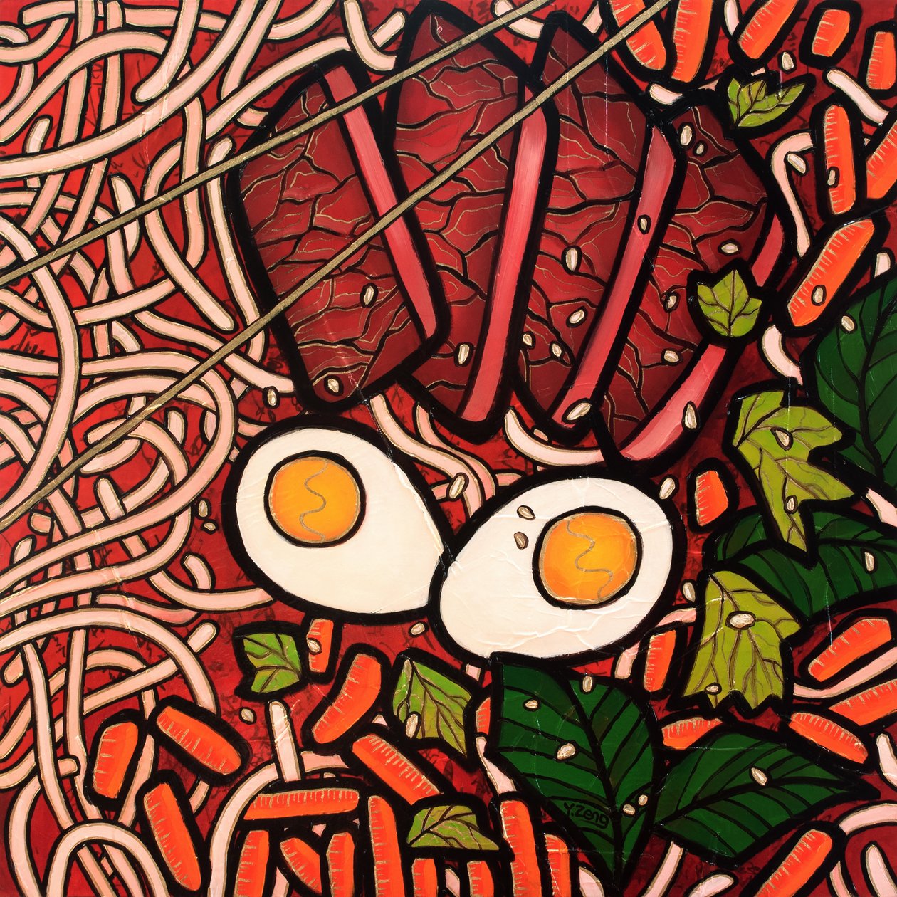 Ramen tészta marhahús, 2023 (olaj, vászon) alkotó: Yue Zeng