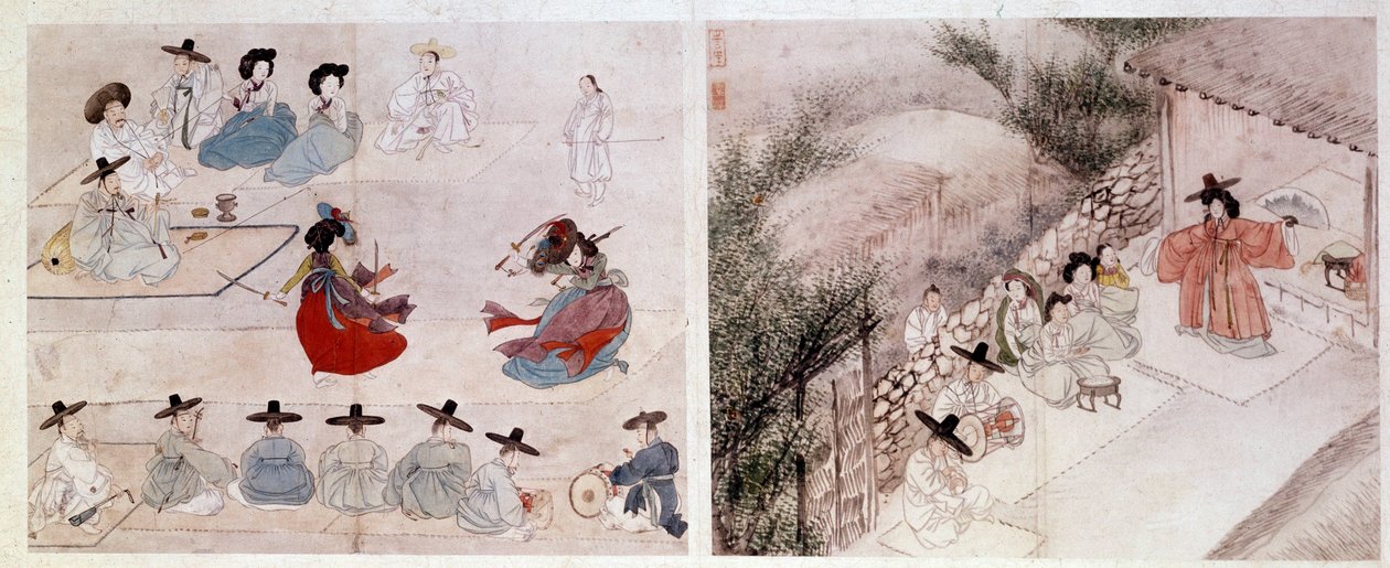 Art coreen: női harci jelenet a mindennapi életben. Sin Yun Bok (vagy Hyewon 1758-ban) nyomatai. 18. vagy 19. század. Hyung Pil Chun kollekció alkotó: Yun bok Sin
