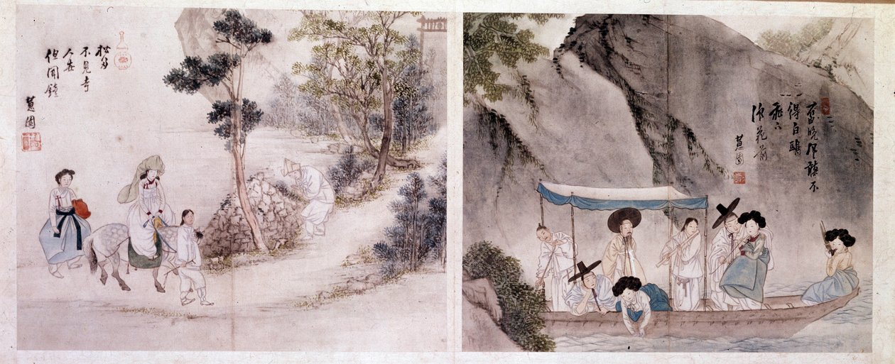 Art core: séta és hajó jelenet. Sin Yun Bok (vagy Hyewon) (született 1758) nyomatai. 18. század. alkotó: Yun bok Sin