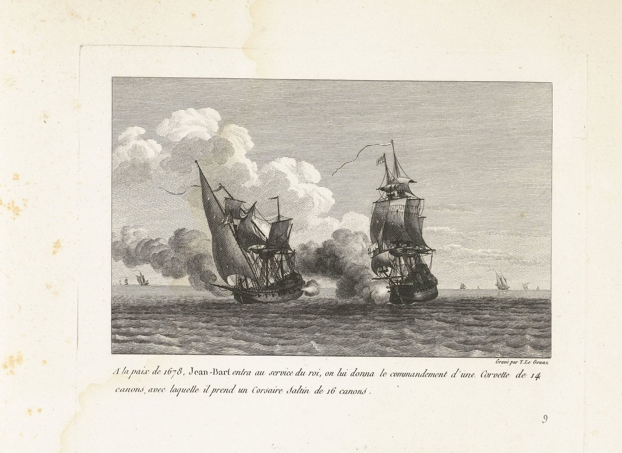 Jan Bart in dienst van de koning van Frankrijk, 1678 Az 1678-as békében Jean-Bart a király szolgálatába lépett, egy 14 ágyús Corvette parancsnokságot kapott, amellyel elvitt egy 16 ágyús Corsair Saltint (cím a tárgyon) Fésűk gyűjteménye alkotó: Yves Marie Le Gouaz