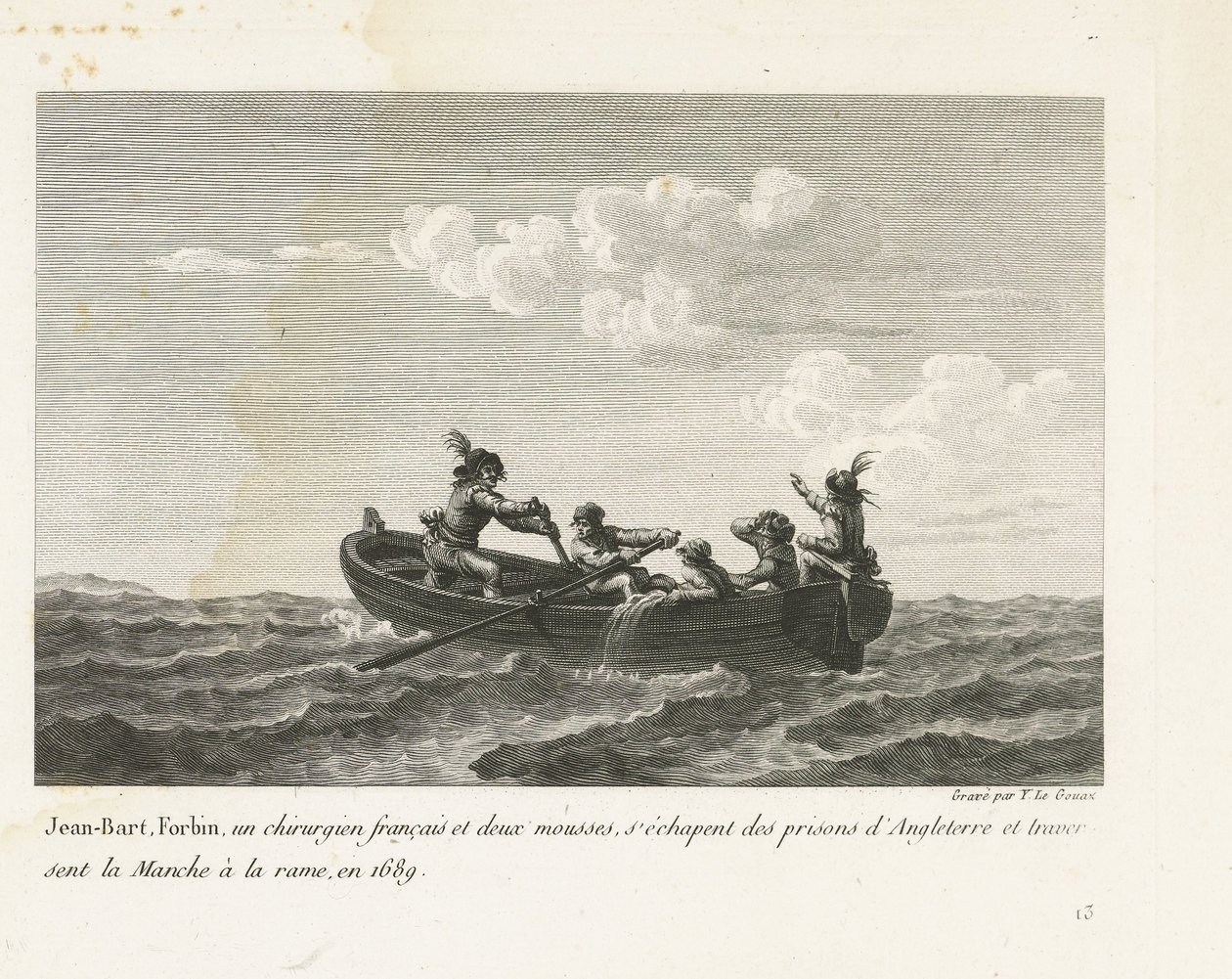 Jan Bart megszökik egy angol börtönből, és csónakkal átkel a Csatornán, 1689 Jean-Bart, Forbin, un operations français et deux mousses s