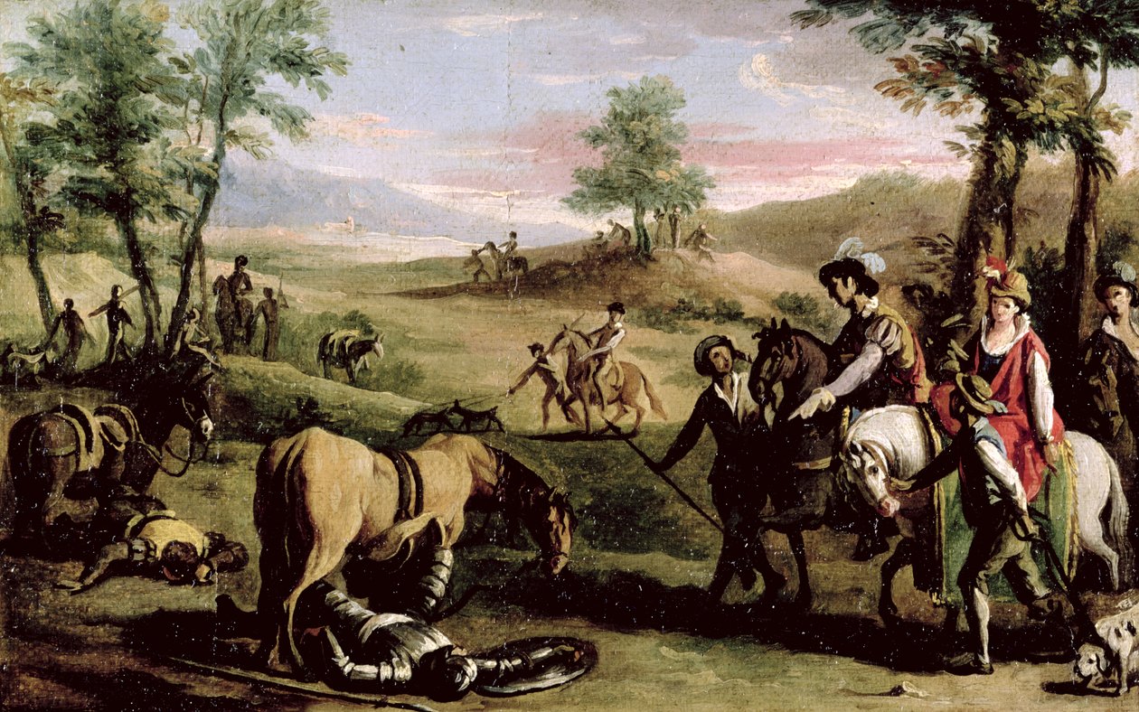 Don Quijote leesik lováról a Dukes előtt (82436-os pár) alkotó: Zacarias Gonzalez Velazquez