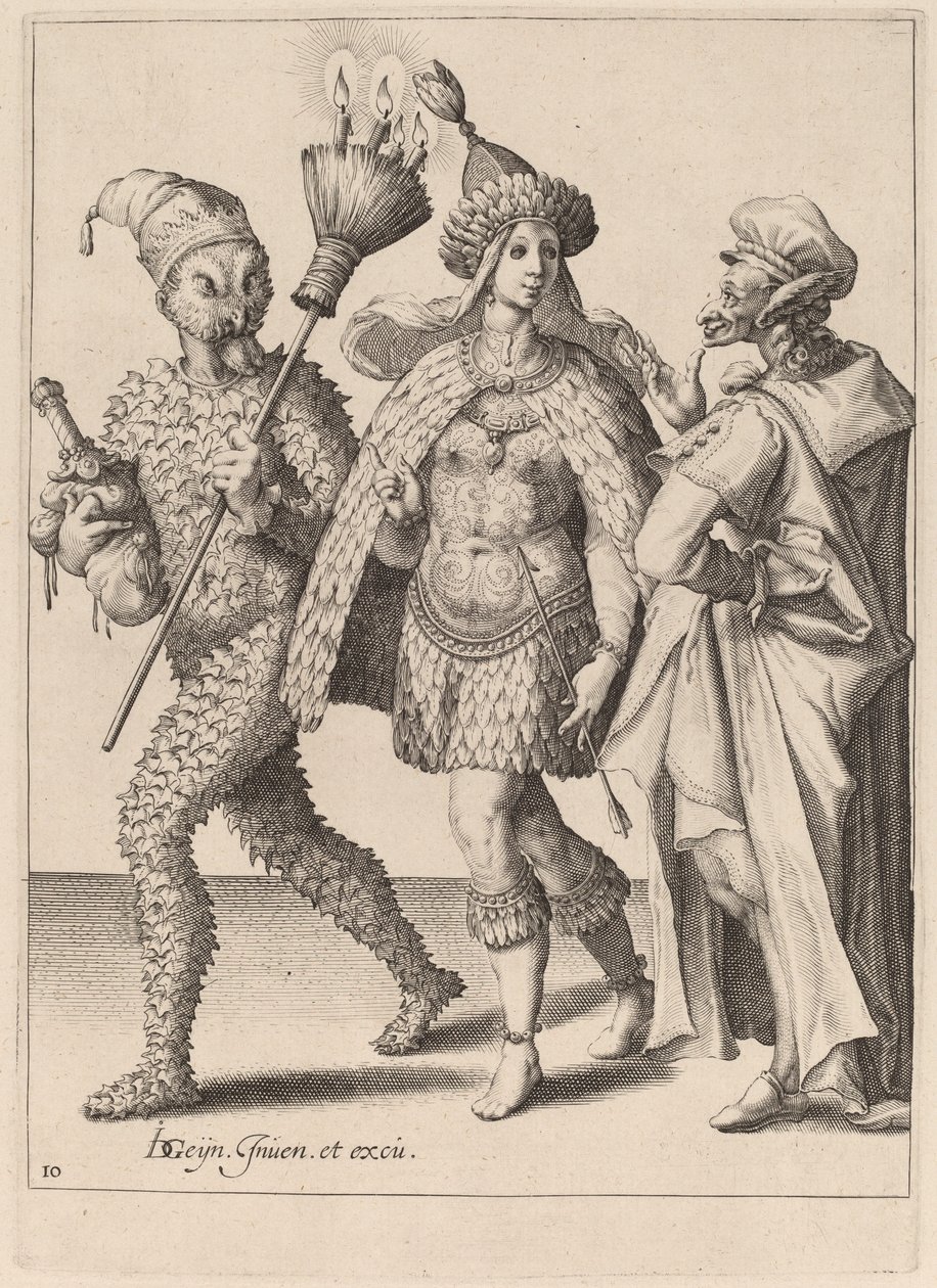 Egy öreg anyuka megszólítja a tollba öltözött házaspárt alkotó: Zacharias Dolendo after Jacques de Gheyn II