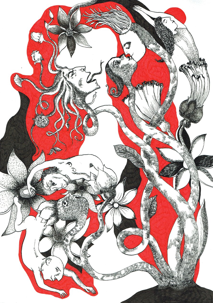 Kisemberek, 2018 (tusrajz papíron) alkotó: Sabina Nedelcheva Williams
