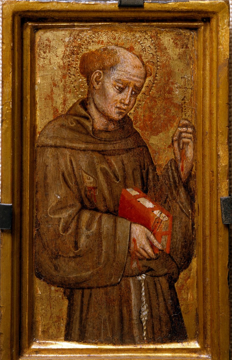 Assisi Szent Ferenc (Szent Ferenc) Zanino di Pietro (1389-1448) festménye 1415 Méret: 14x7 cm Assisi, A San Francesco-bazilika Kincstárának Múzeuma. Perkins College alkotó: Zanino di Pietro