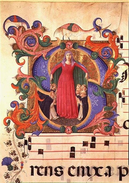 Missale 515 f.169r Madonna Misericordia, 1448-49 (részleteket lásd 88925-26) alkotó: Zanobi di Benedetto Strozzi