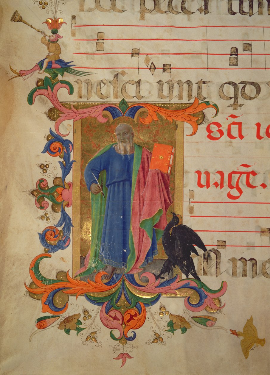 515 f.9r Szent János evangélista misekönyv, Filippo do Mateo Torelli (1409-68) által megvilágított részlet egy 1449 előtt készült kóruskönyvből (részletesen lásd: 88908) alkotó: Zanobi di Benedetto Strozzi