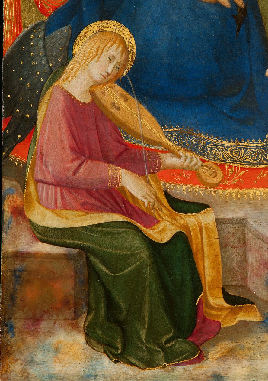 Az alázatosság Madonnája két muzsikus angyallal. Részlet: Zenészangyal, c1450. alkotó: Zanobi Strozzi