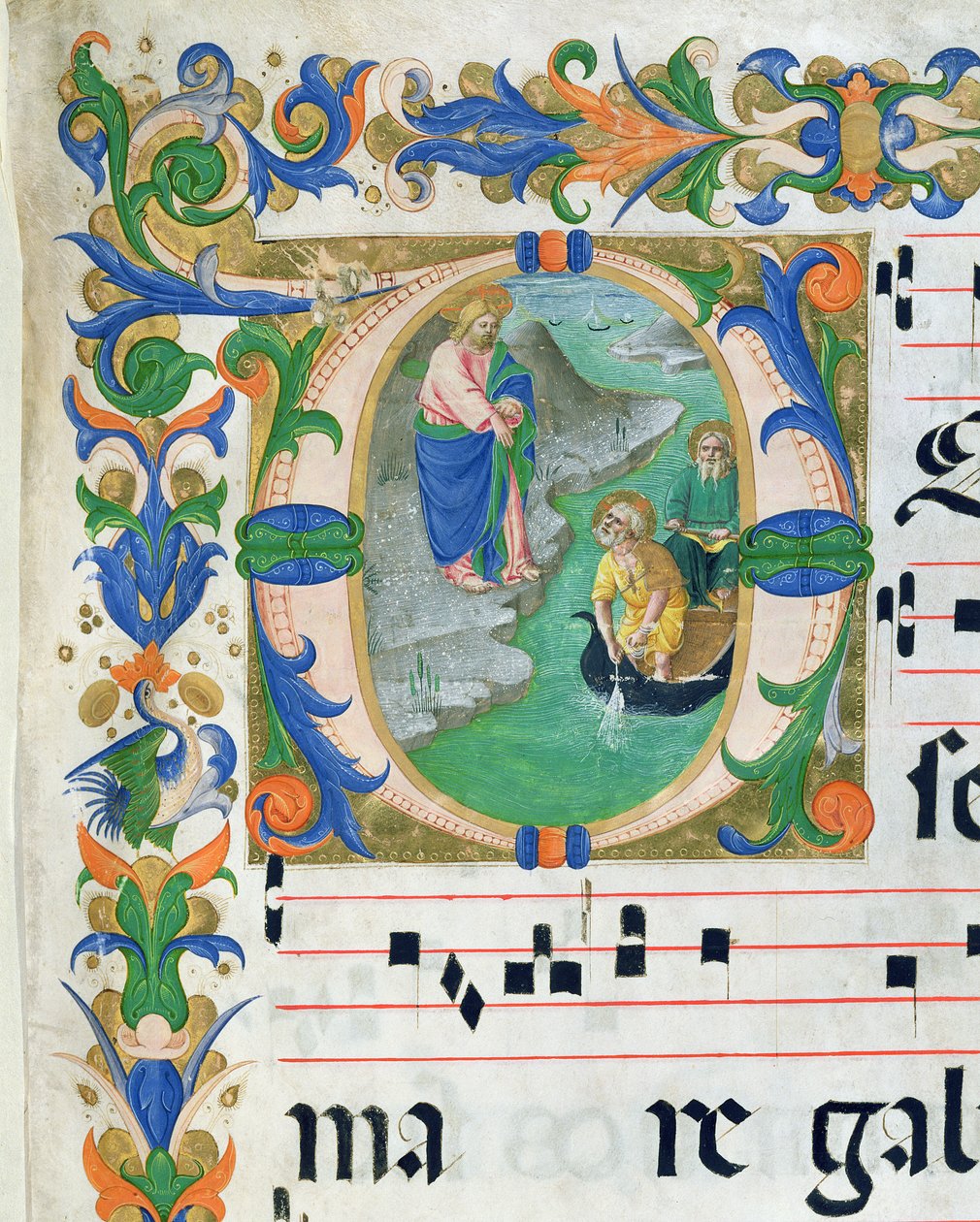 Ms 515 f.1r The Miraculous Draft of Fish, egy kóruskönyvből, 1449 előtt végrehajtva a 88903 részlete alkotó: Zanobi di Benedetto Strozzi