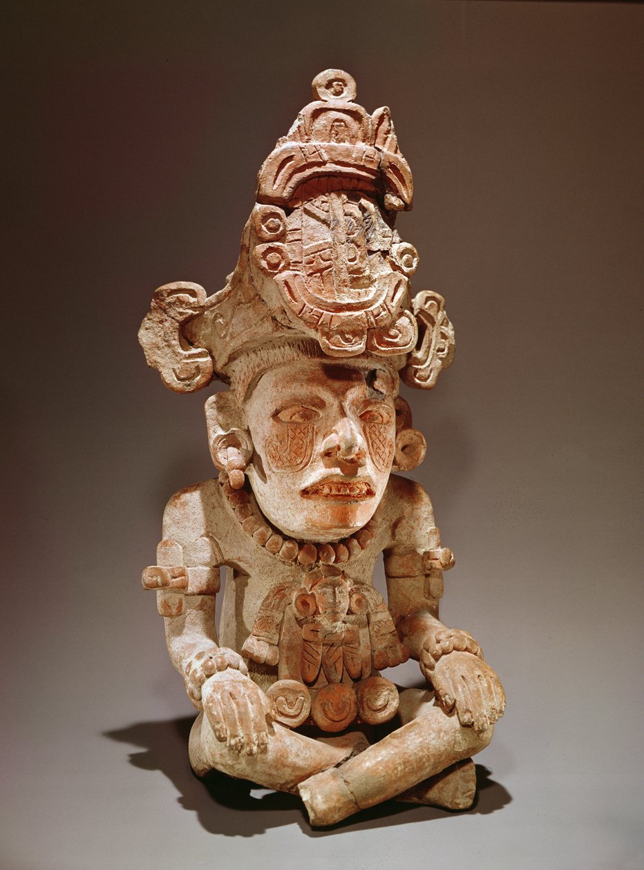 Ülő istenséget ábrázoló urna, Monte Alban, Oaxaca, III. periódus (kerámia) alkotó: Zapotec