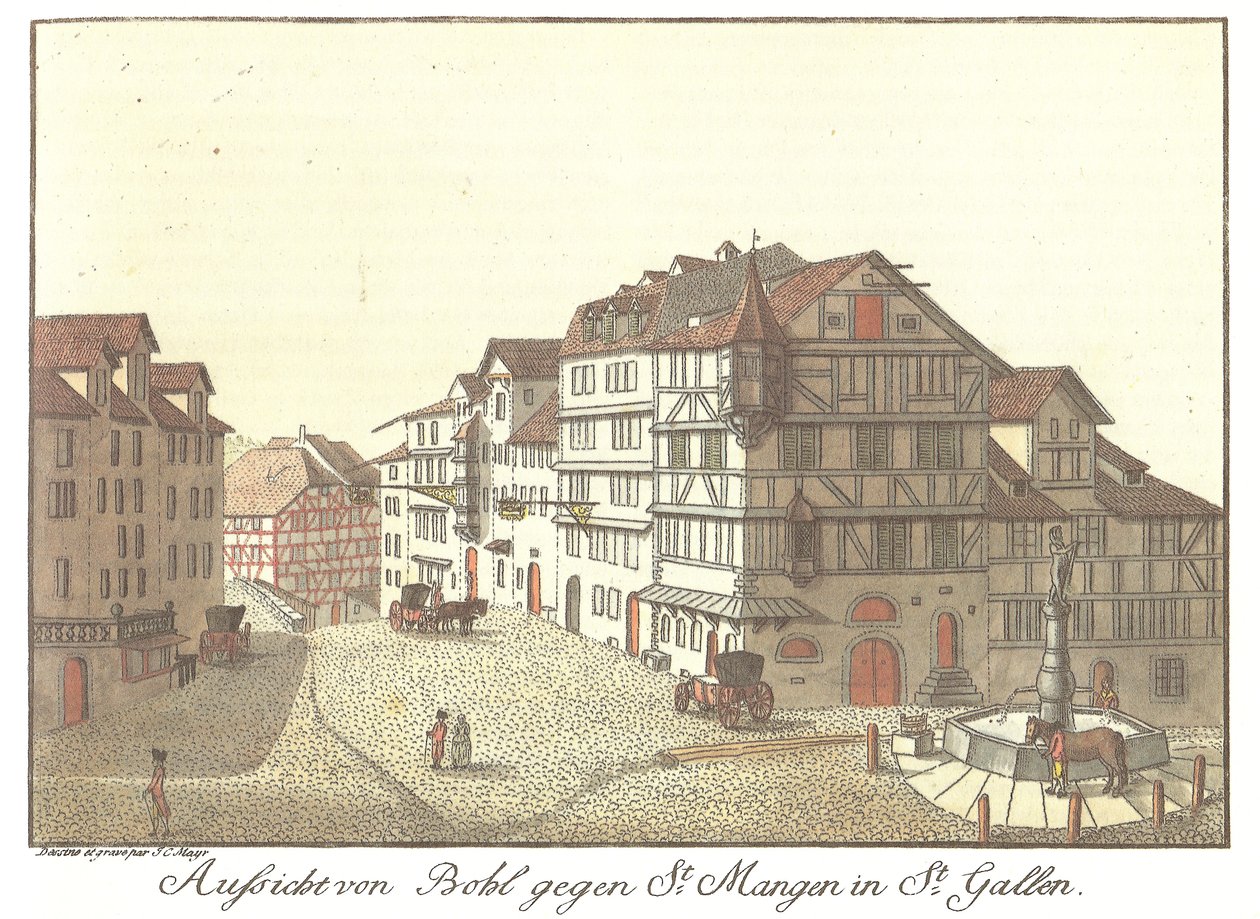 Kilátás Bohlról St. Gallen St. Mangen felé (eredeti cím) alkotó: Zeichner und Kupferstecher