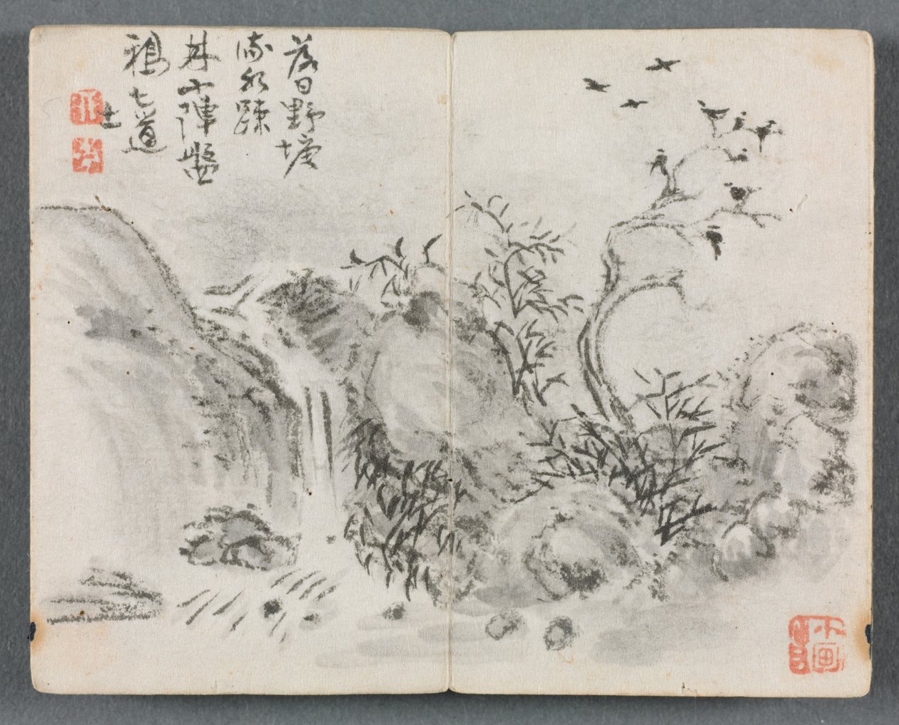 Miniatűr album figurákkal és tájjal Vízesés táj, 1822. alkotó: Zeng Yangdong