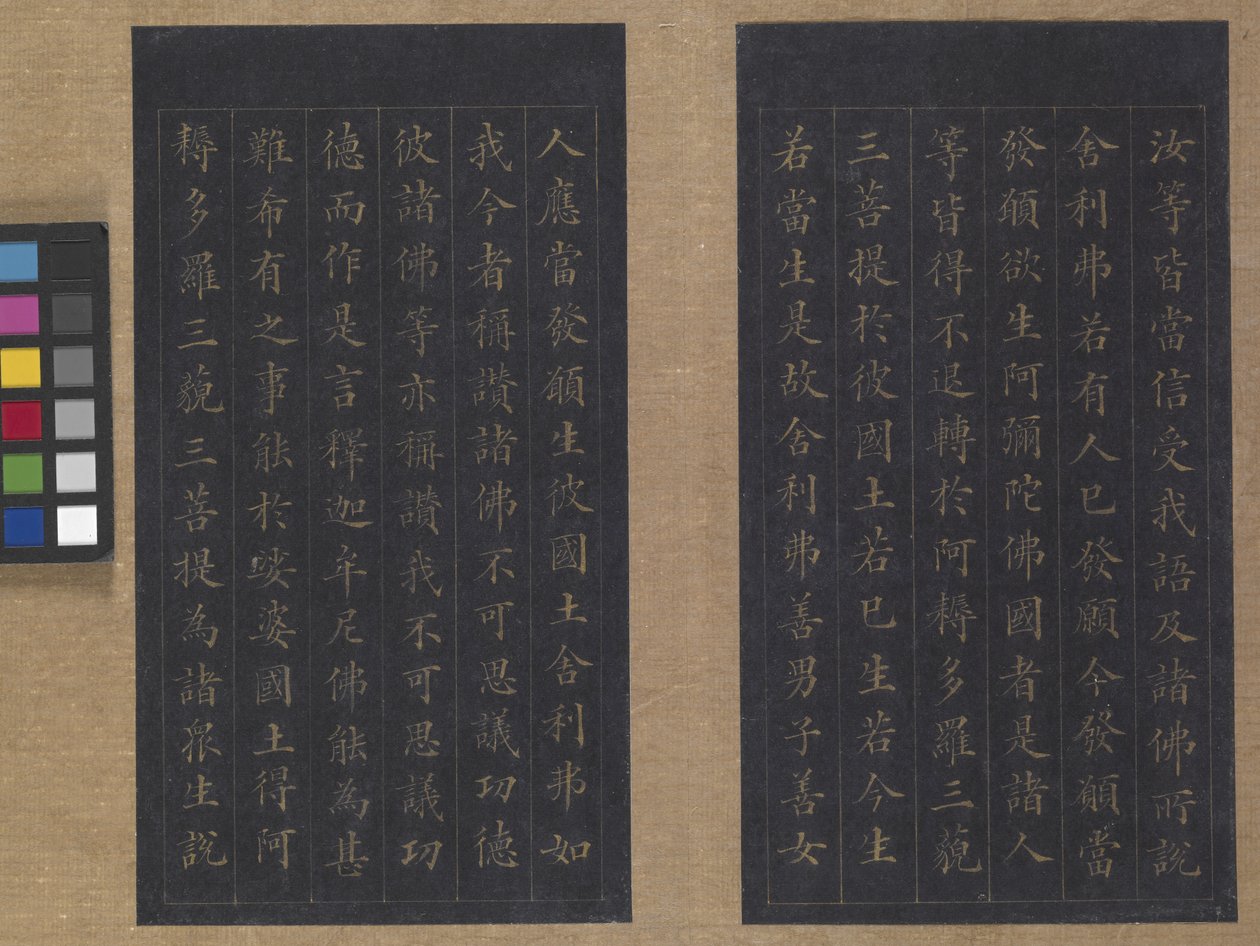 Az örök élet szútrája (Wu Liang Shou Jing) 1837 (arany festék kék papíron) alkotó: Zexu Lin