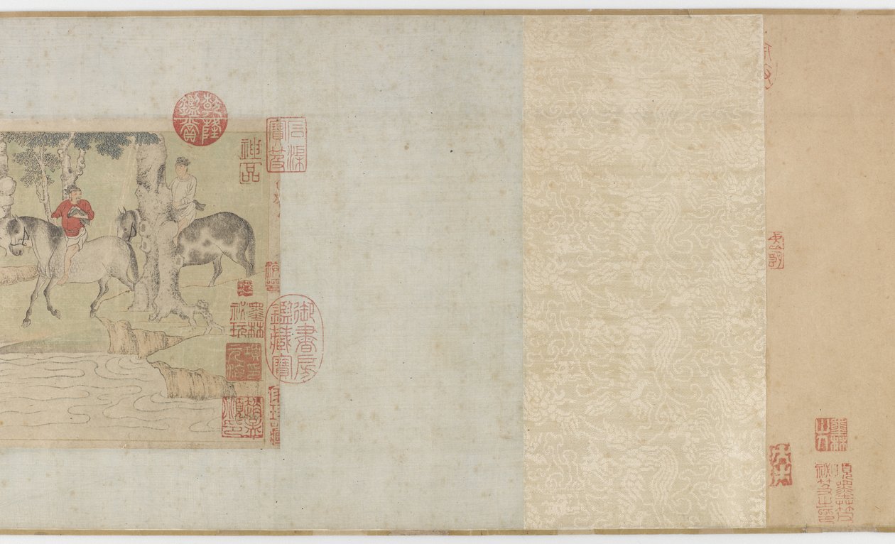 Lovak és vőlegények átkelés a folyón, Yuan vagy a korai Ming-dinasztia, 14. század alkotó: Zhao Mengfu Chao Meng Fu or