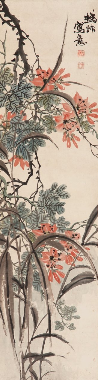 Virágok, Qing-dinasztia (tinta és szín, papír) alkotó: Zhao Zhiqian