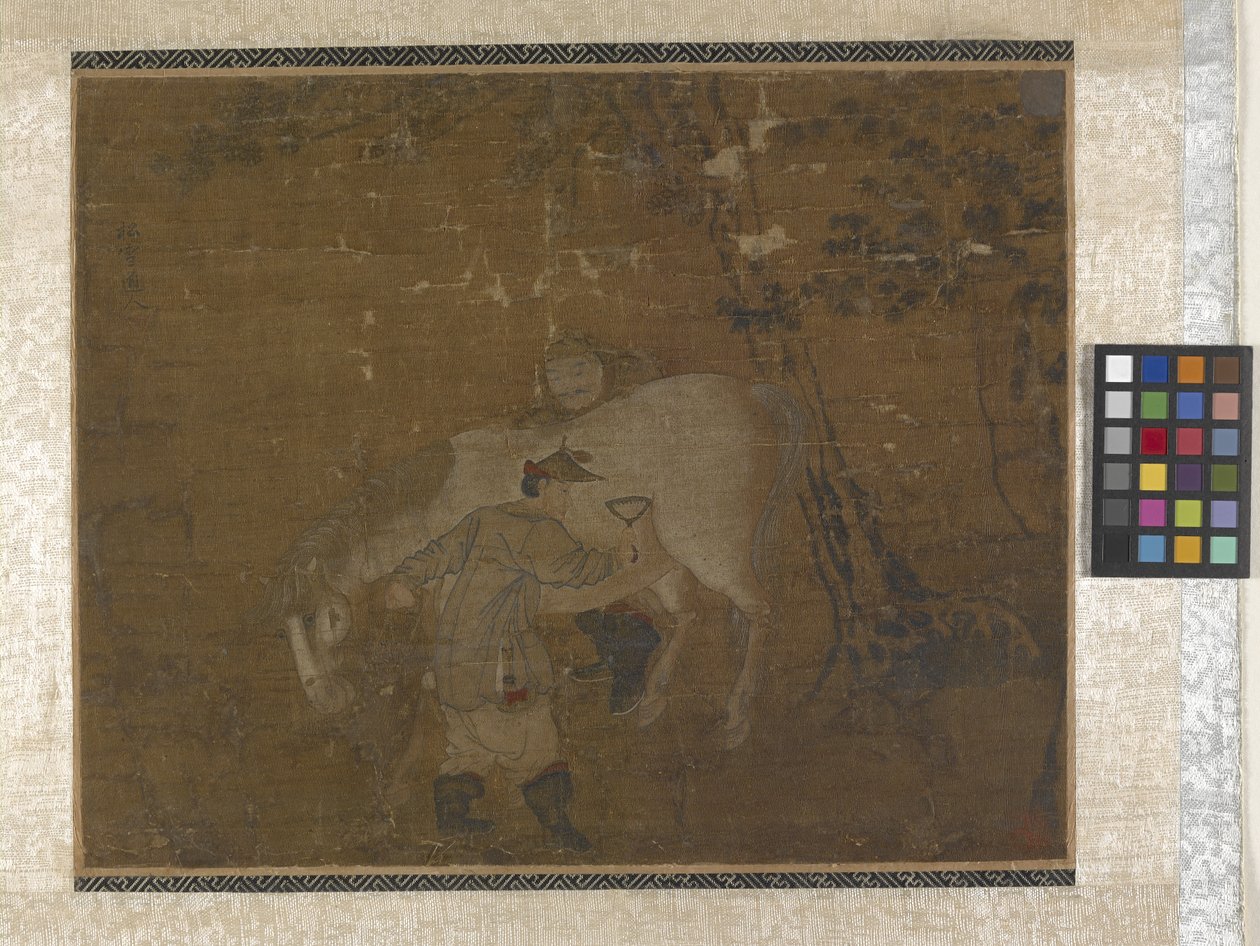 Fehér lovat fésülködő vőlegények (színek selyemen) alkotó: Zhao Mengfu Chao Meng Fu or