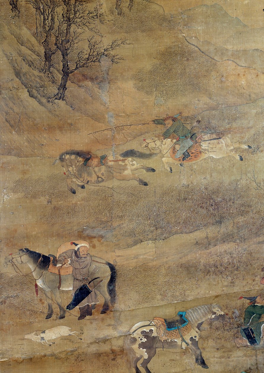 Mongol lovas lovat kerget. Részlet. Fou Tchao Mong selyemfestménye alkotó: Zhao Mengfu Chao Meng Fu or
