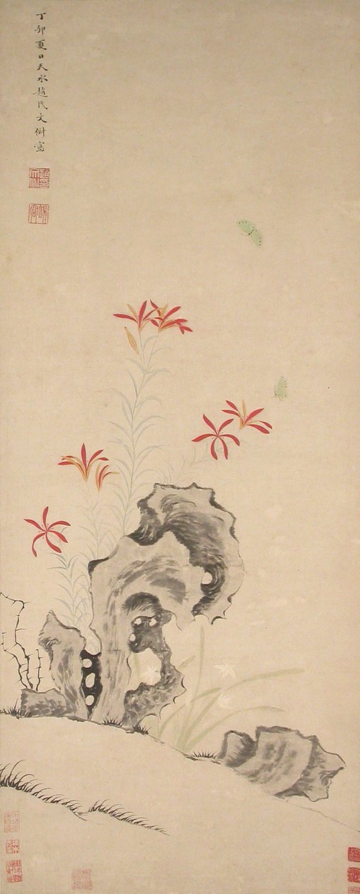 Szikla, tigrisliliom és orchidea, 1627-ben. alkotó: Zhao Wenchu