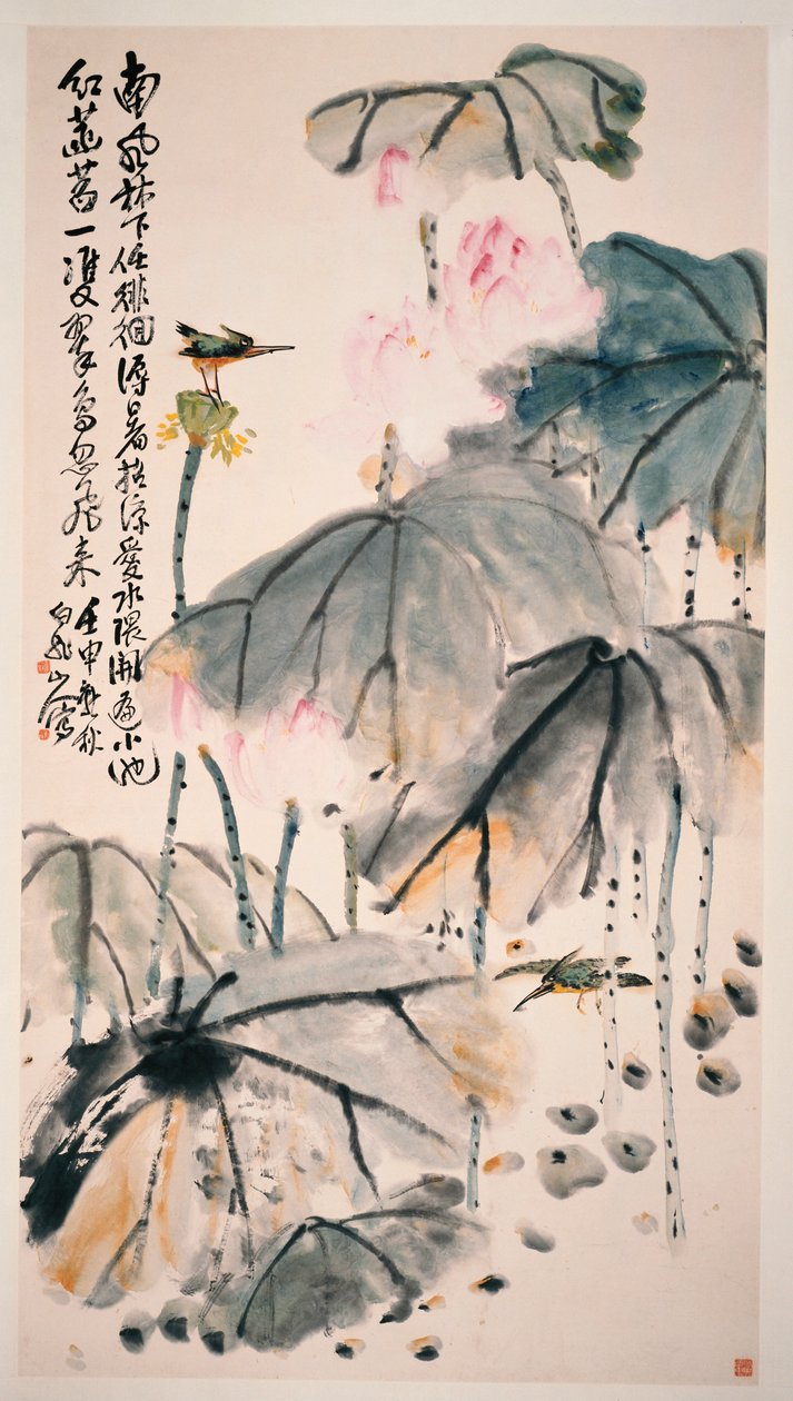Lótusz és zöld madarak alkotó: Zhen Wang
