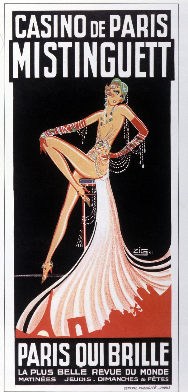 Mistinguett (Mistinguette) plakátja a Casino de Parisban, Zig. 1931.DR alkotó: Zig