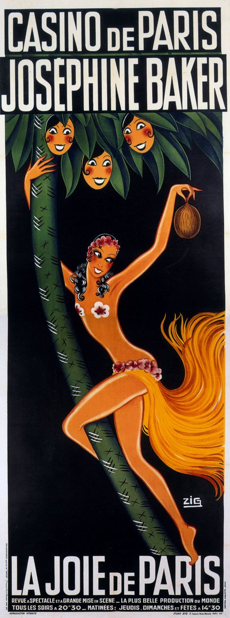 Poszter a „La joie de Paris” című műsorhoz Josephine Bakerrel 1930 alkotó: Zig (1900 1936)