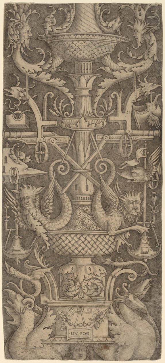 Dísztábla sárkányokkal, maszkokkal és hadieszközökkel, c. 1505. alkotó: Zoan Andrea