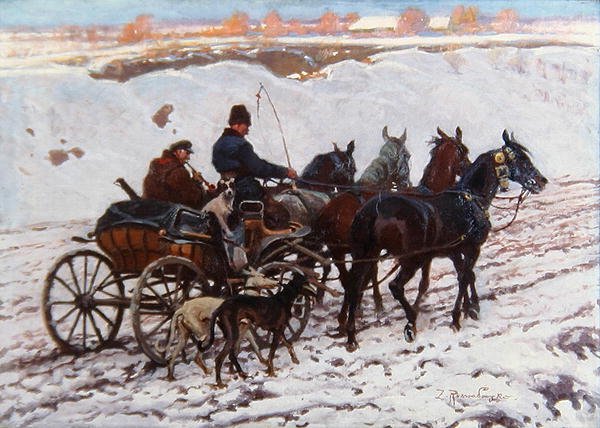 Lovas kocsi (olaj, vászon) alkotó: Zygmunt Rozwadowski