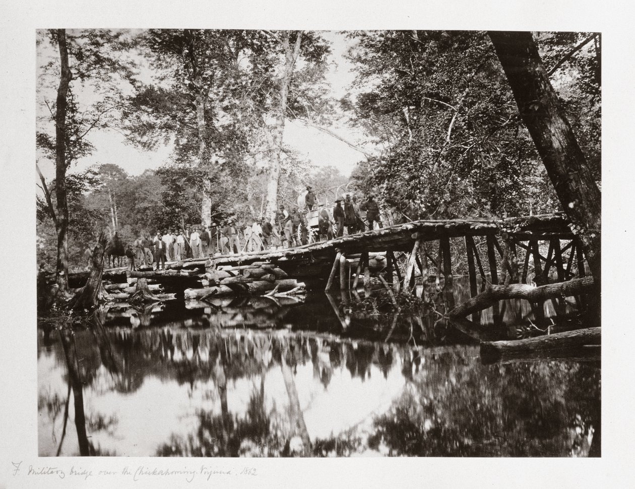 Katonai híd a Chickahominy felett, Virginia, USA, 1862 körül alkotó: Ferdinand Georg Waldmuller