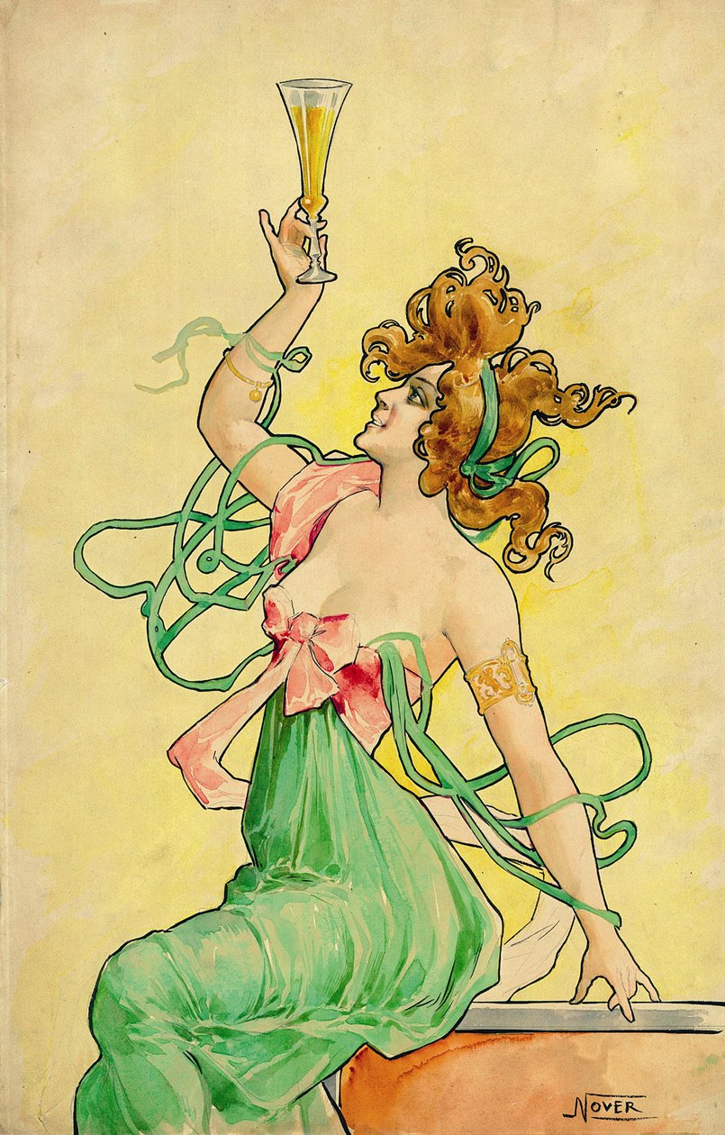Absinthe Blanqui, c 1900, modell (tinta, pasztell és akvarell) reklámplakáthoz, 1898 és 1901 között, Nover aláírással, a Revon nyomdász palindromája, Párizs alkotó: Frederick (attr. to) Barnard