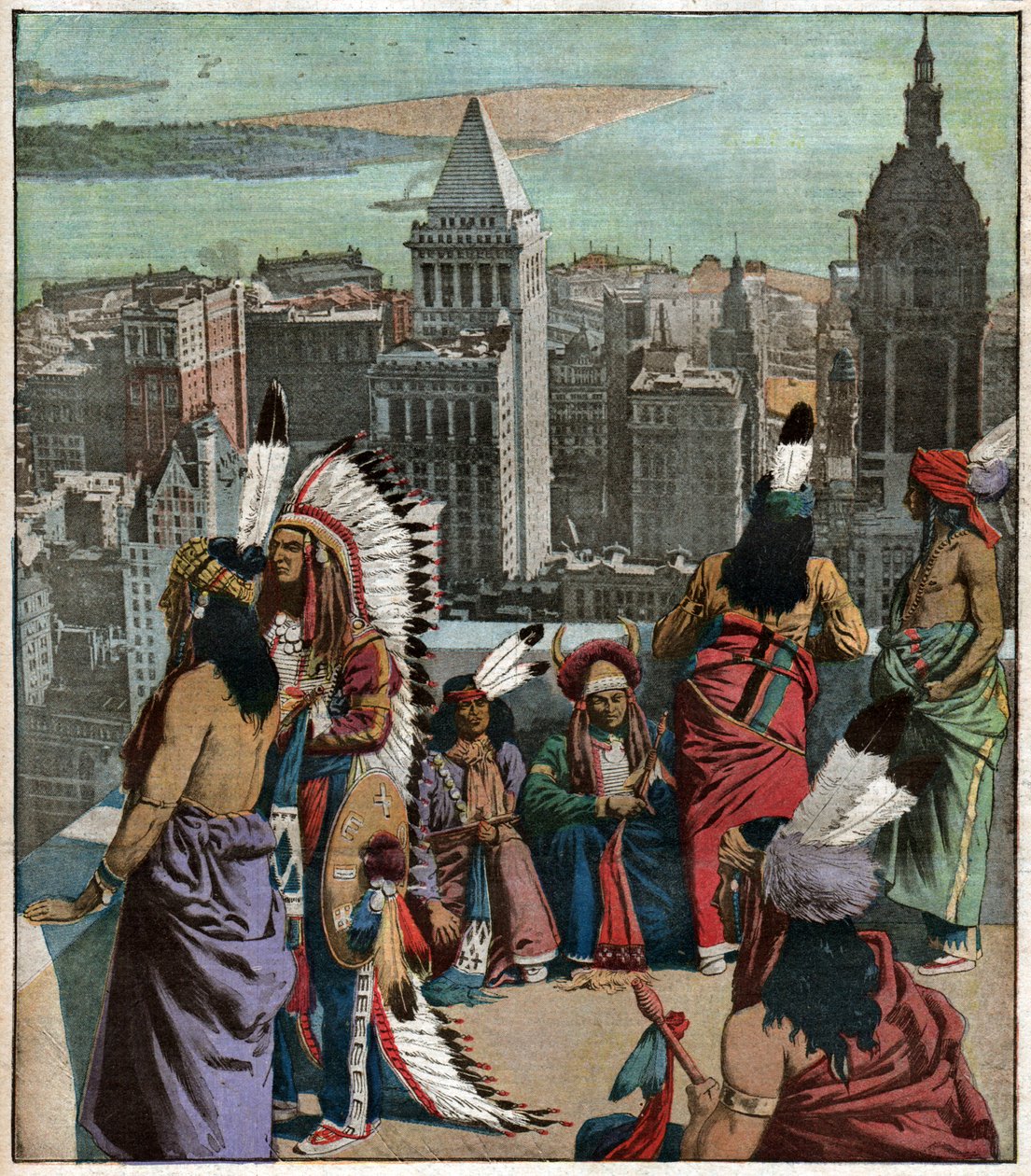 Amerindiens pieds noirs egy New York-i. Fekete lábú bennszülött amerikaiak New Yorkban. alkotó: Ferdinand Georg Waldmuller