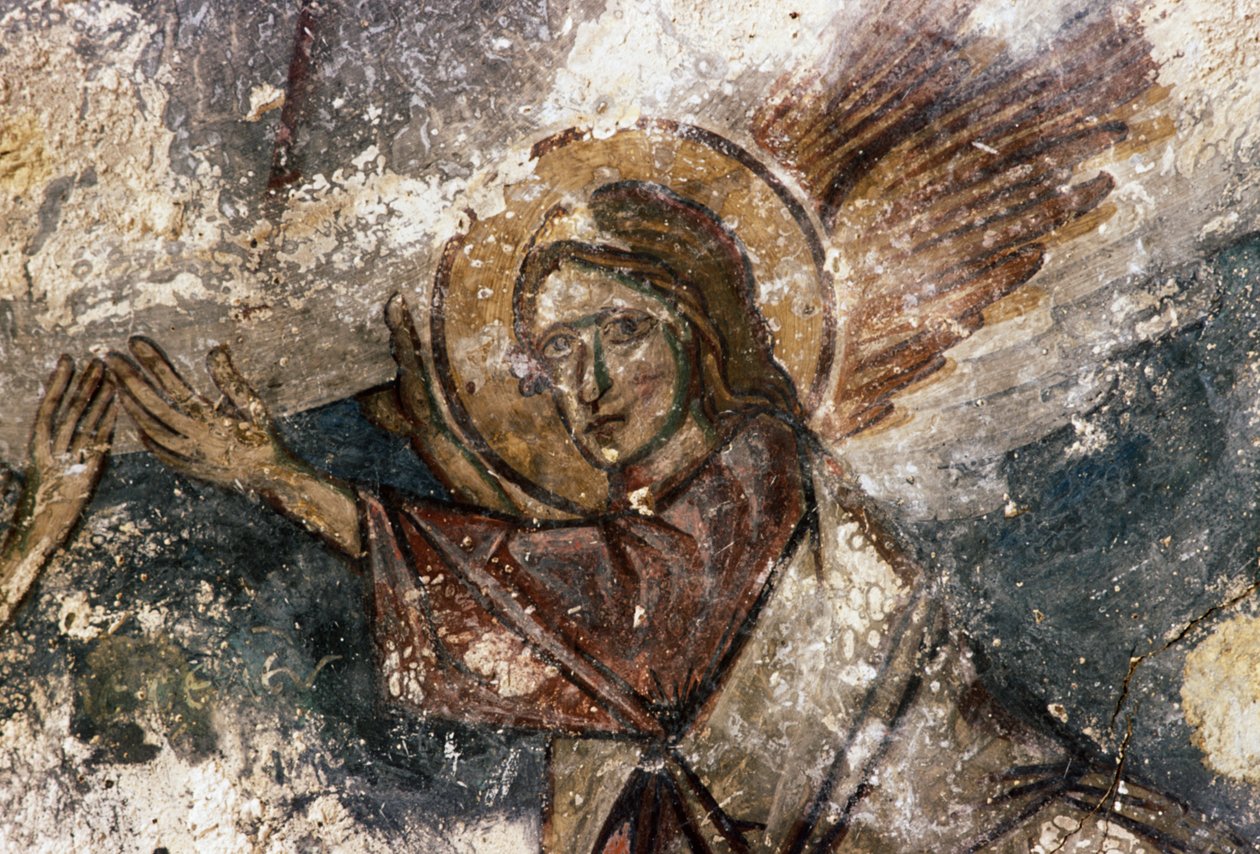 Angyal, freskó az Agios Georgios bizánci templomban, Apodoulou, Kréta, Görögország (fotó) alkotó: Georg Carl Heinrich Dollmann