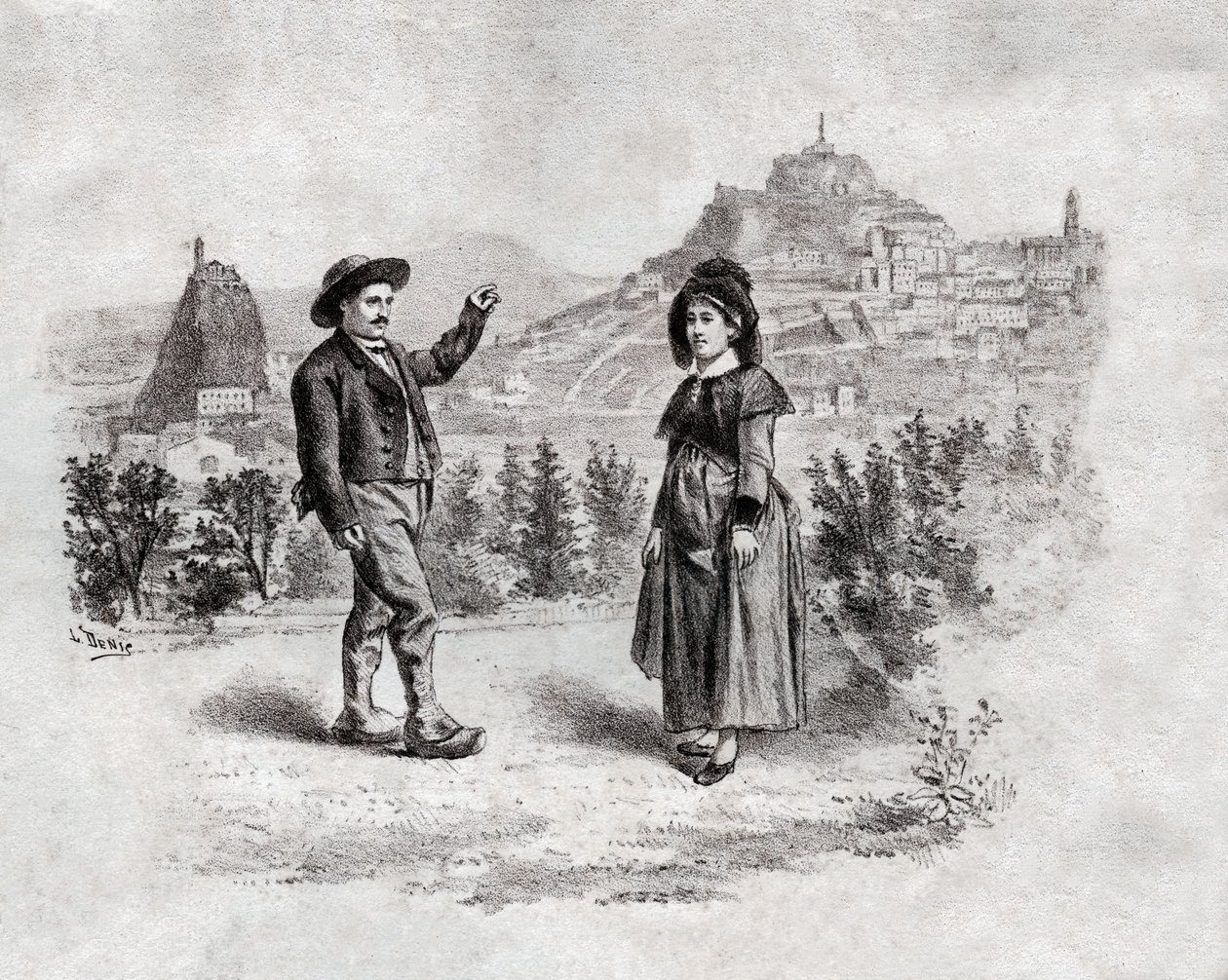 Auvergnats tánc a tölteléket Puy en Velay-ben, Franciaországban. 1900 körül (metszet) alkotó: . .