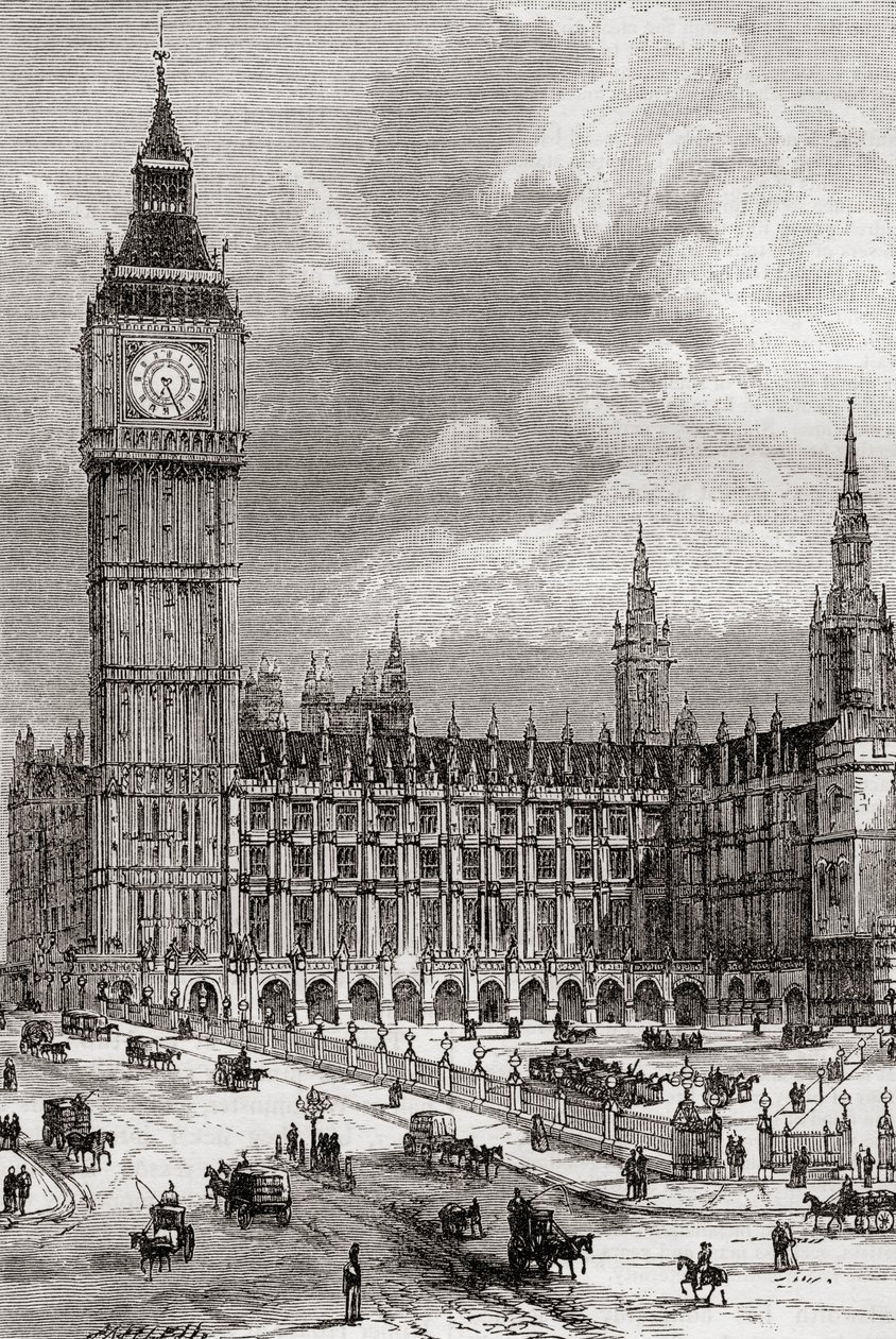 Big Ben és a Parlament háza, London, Anglia, itt látható a 19. században. alkotó: . .