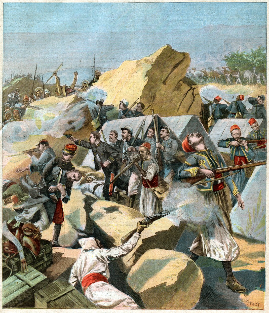 Combat au Maroc. Harc Marokkóban. alkotó: John Pardon