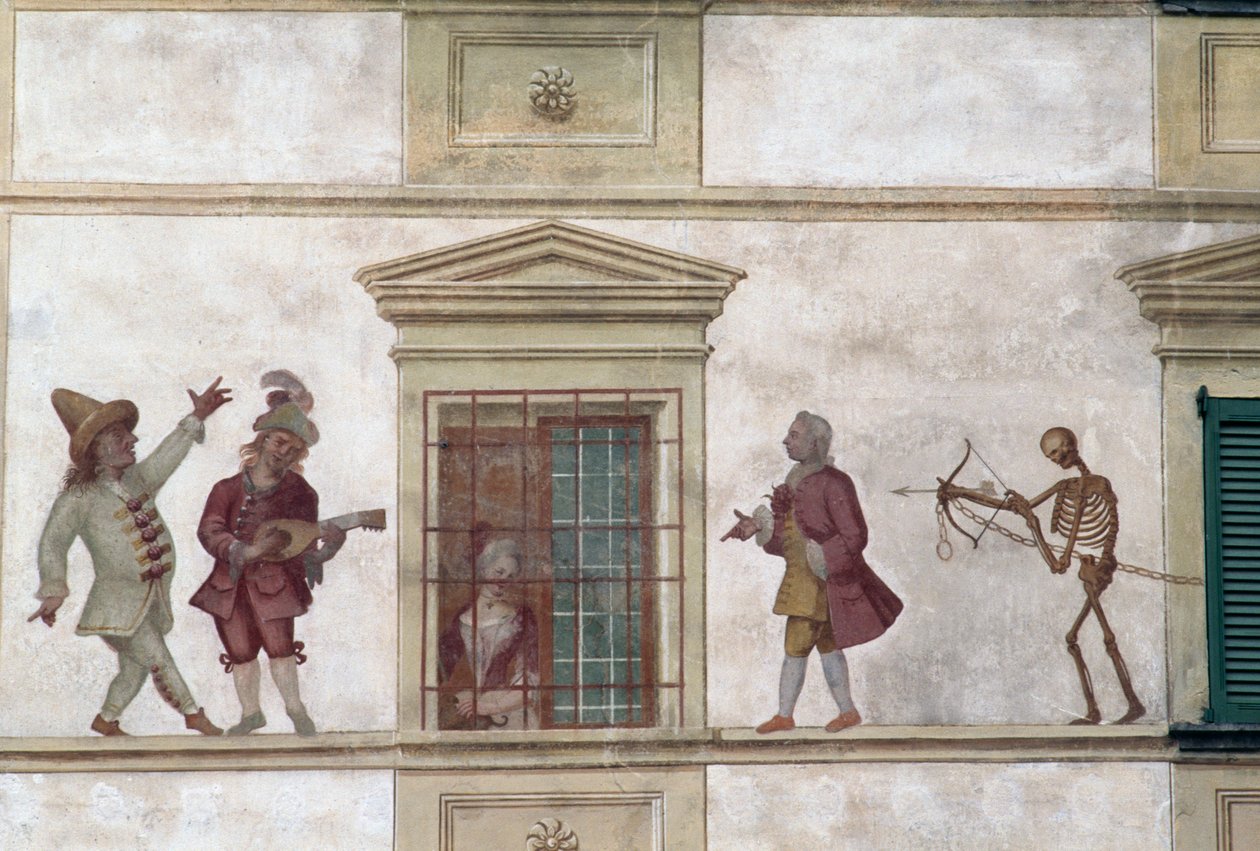 Haláltánc, freskó, Milesi ház, Cassiglio, Lombardia, Olaszország alkotó: Georg Carl Heinrich Dollmann