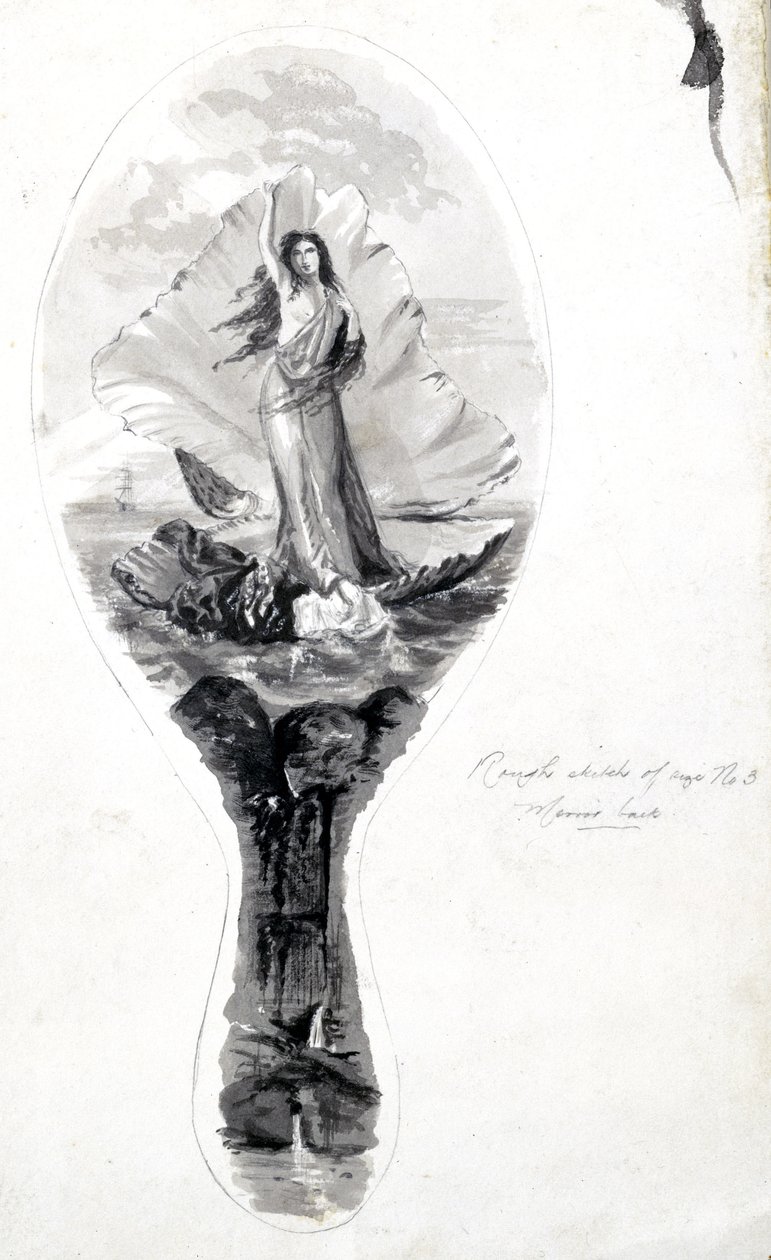 Dizájn egy tükörhátlaphoz, amelyben Vénusz a kagylójában látható, c 1870-1875 alkotó: Frederick (attr. to) Barnard