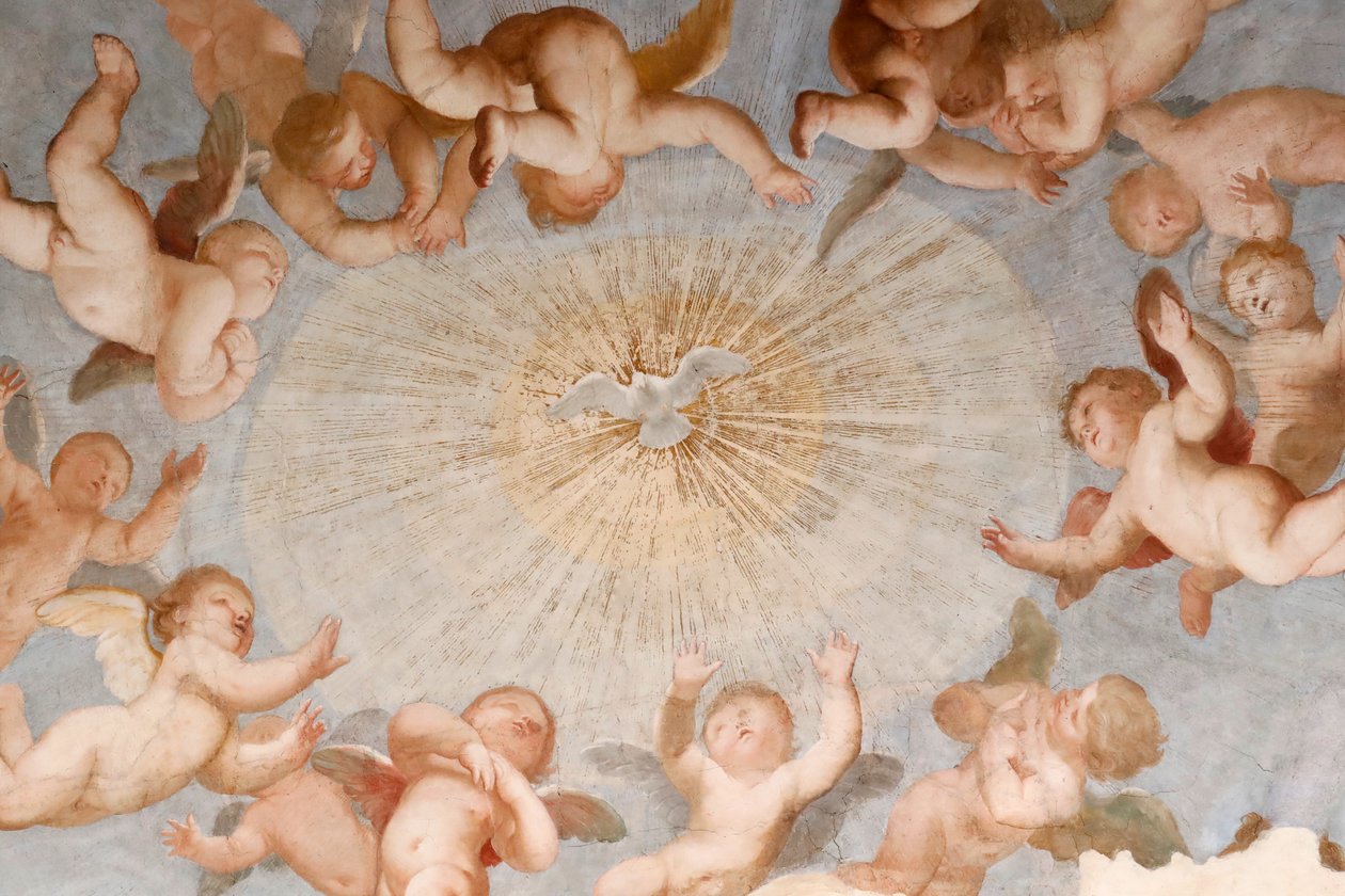 A szent szellem galambja. Friss. A Santissima Annunziata del Vastato-bazilika. Genova. Olaszország. alkotó: . .