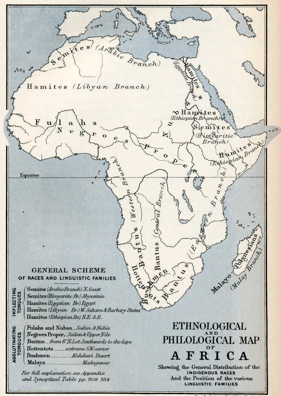 A 19. századi Afrika etnológiai és filológiai térképe, Keith Johnston Afrika című művéből, 1884-ben. alkotó: Ferdinand Georg Waldmuller