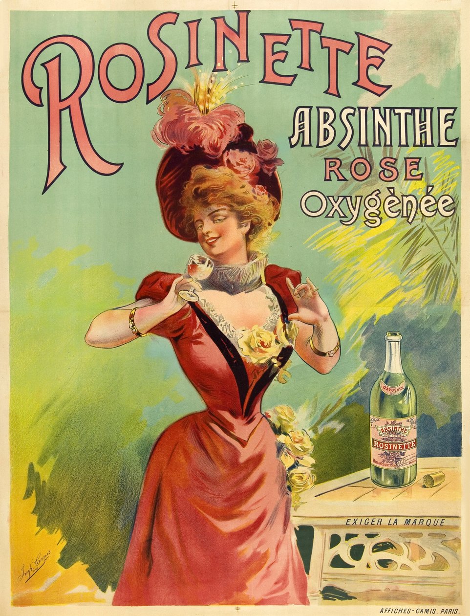 Elegáns nő öltözött Belle Epoque divat egy pohár abszint alkotó: Frederick (attr. to) Barnard