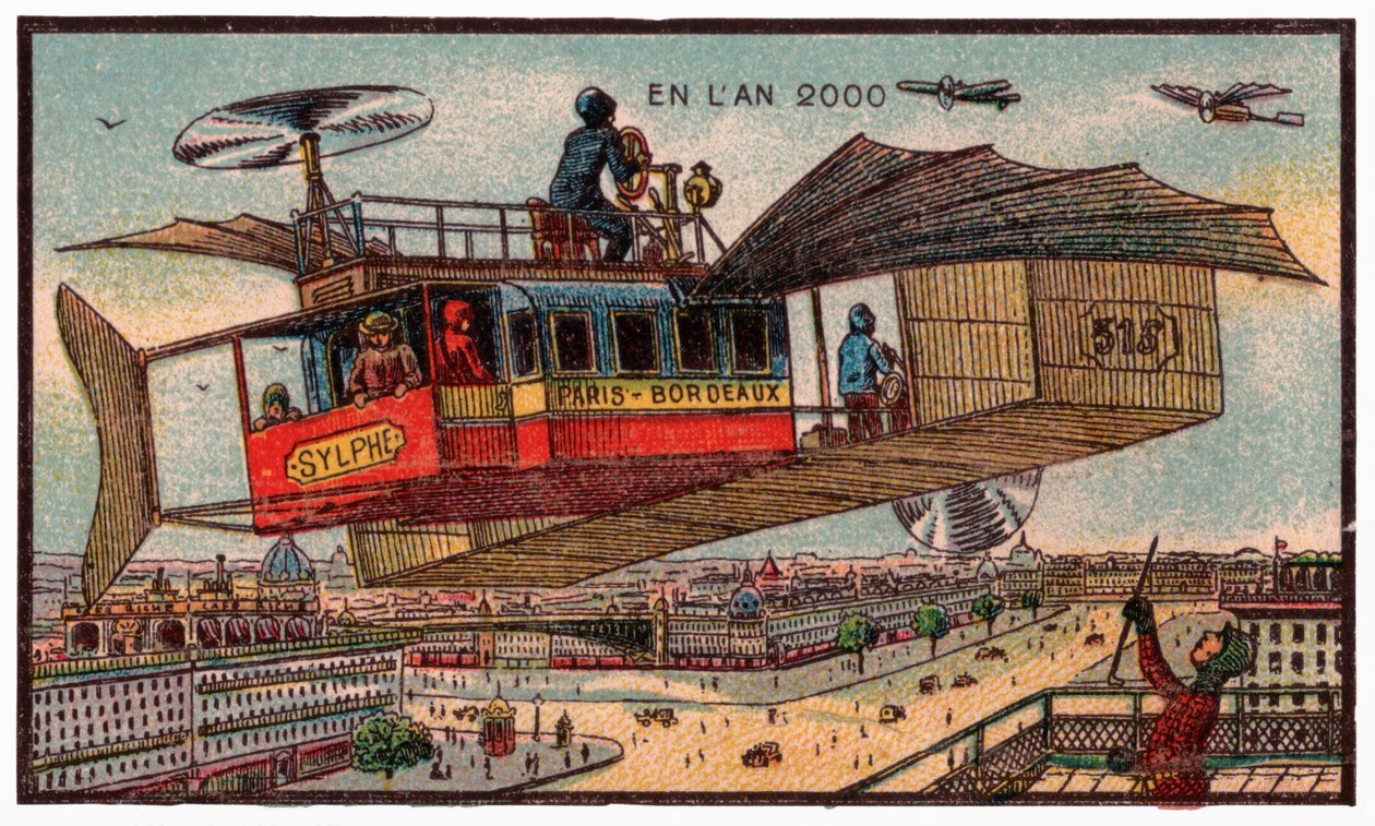 Repülő busz Párizsban, 1910 körül alkotó: . .