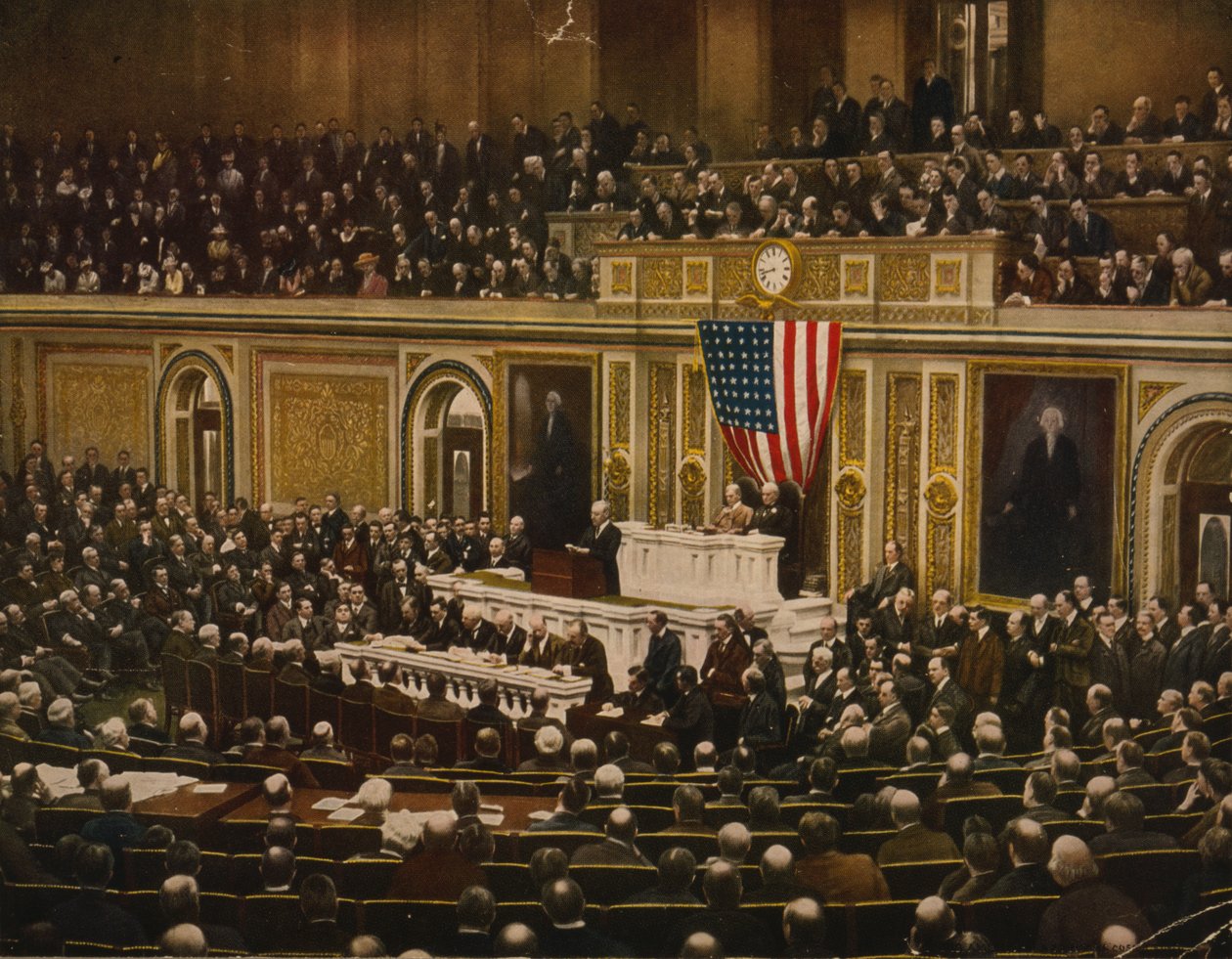 A világ szabadságáért Woodrow Wilson elnök arra kéri a Kongresszust, hogy üzenjen háborút Németországnak, április 2. alkotó: . .