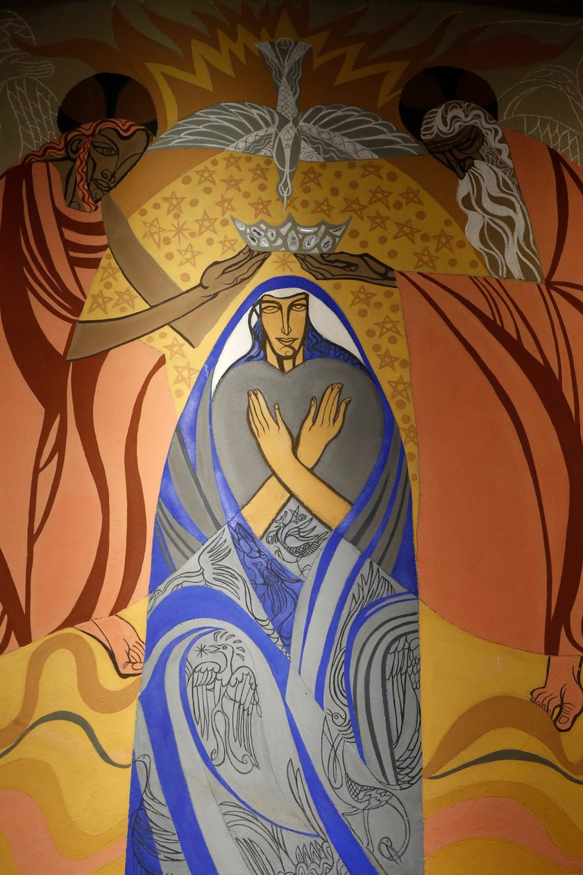 Freskó a Saint James templomban, Montrouge, Franciaország. Szűz Mária koronázása alkotó: . .