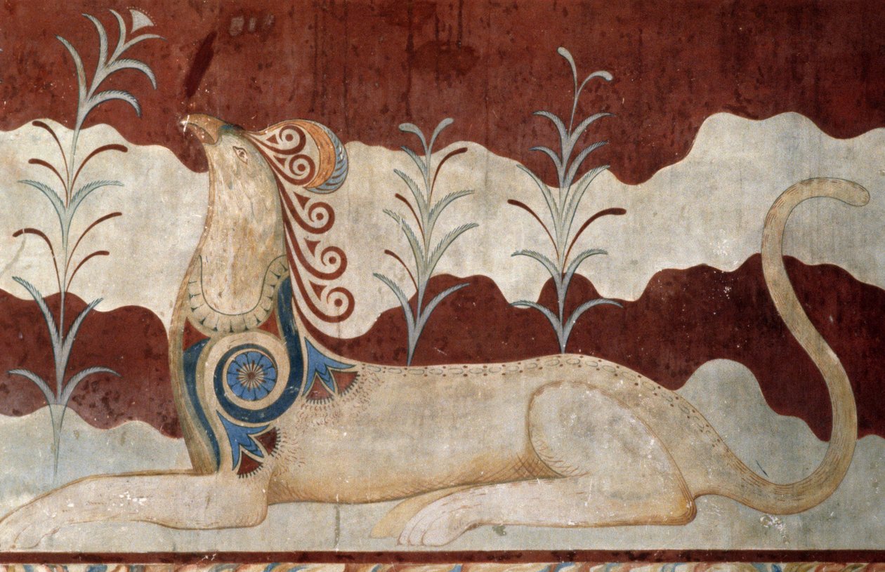 Griffin, freskó a Trónteremben, Knósszosi Palota, Kréta, Görögország, Minószi civilizáció alkotó: Georg Carl Heinrich Dollmann