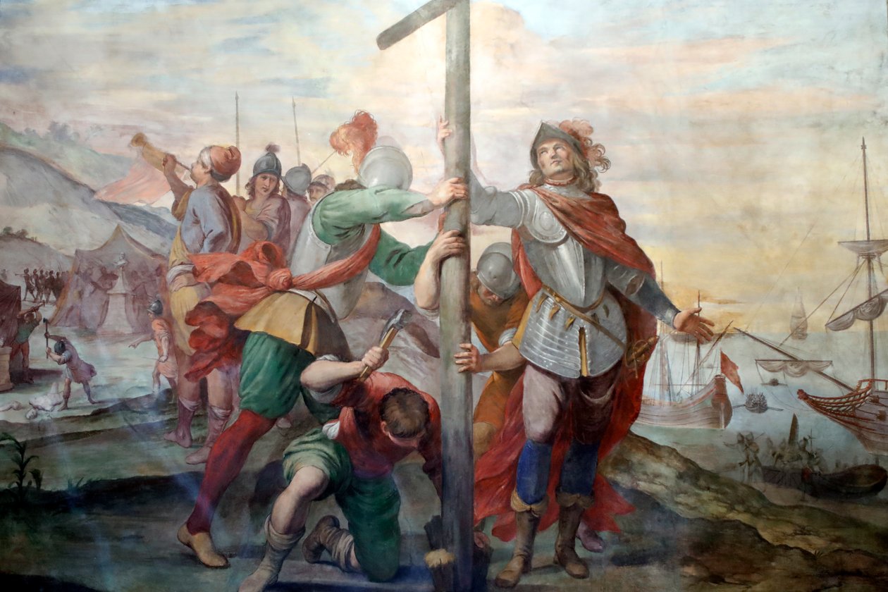 Leszállás Kolumbusz Kristóf. Friss. Palazzo Fieschi-Crosa Di Vergagni. Genova. Olaszország. alkotó: . .