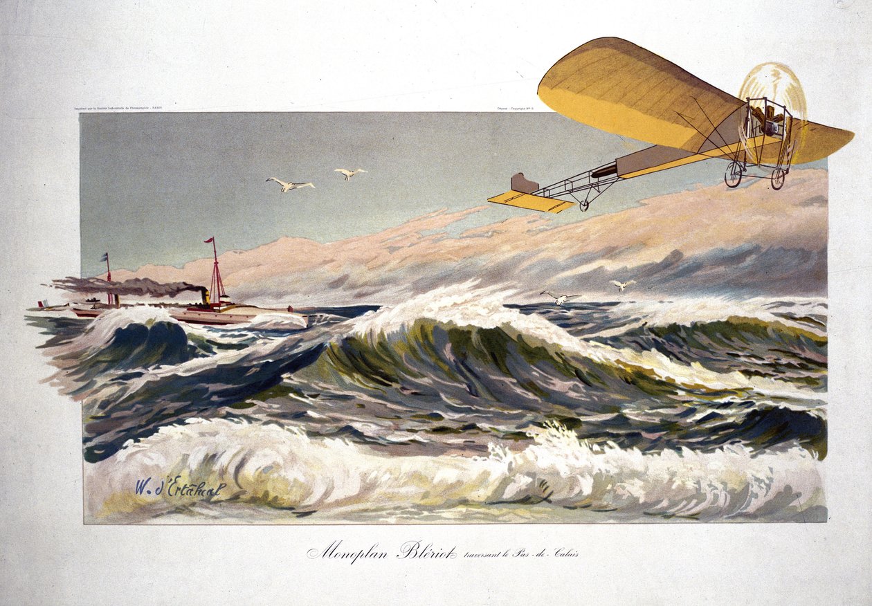 Louis Bleriot (1872-1936) francia pilóta, aki 1909. július 25-én kelt át a Csatornán a "Bleriot XI" monoplánján. alkotó: Ferdinand Georg Waldmuller