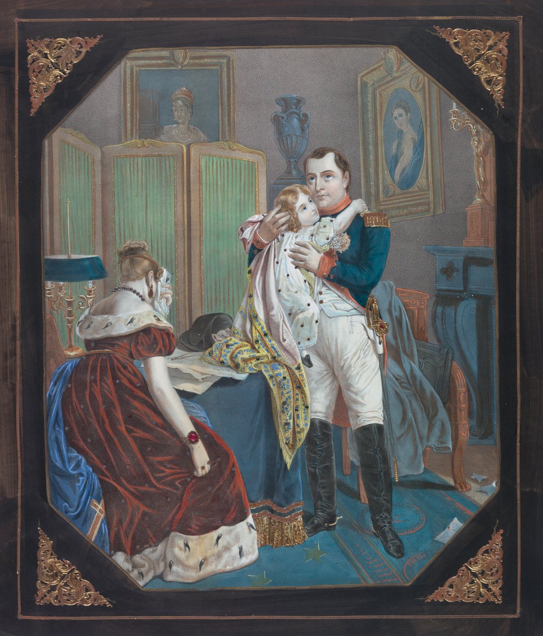 Napóleon és Marie-Louise császárné Róma királyával, 1860 körül (kőnyomat) alkotó: . .